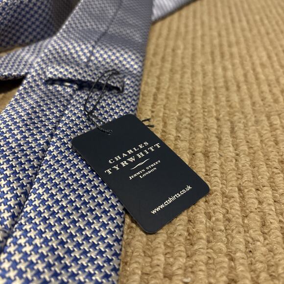 CHARLES TYRWHITT Downing Royal & White Woven Puppytooth Silk Tie NWT - Picture 8 of 9